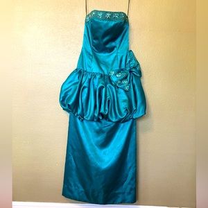 Vintage 80s Prom Dress - Mike Benet Formals - Turquoise Strapless Formal Dress